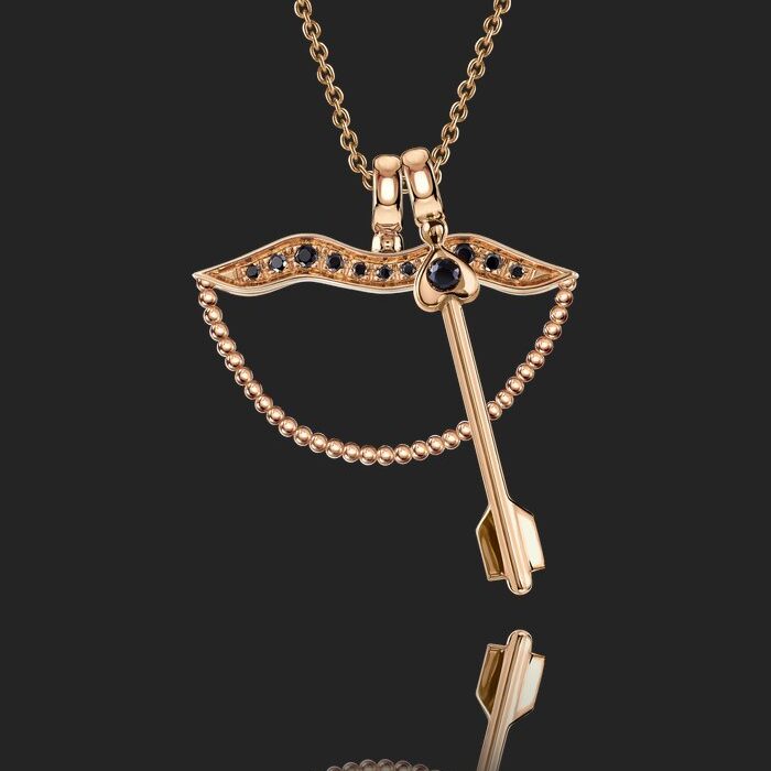Bow&Arrows Silver / 24KT rose Gold and black Zircons